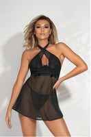 Lace & Mesh Babydoll Lingerie Set – Underwire Babydoll with Adjustable Halter Neck, Flyaway Back & G-String