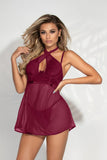 Lace & Mesh Babydoll Lingerie Set – Underwire Babydoll with Adjustable Halter Neck, Flyaway Back & G-String