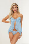 Satin jacquard and dot mesh babydoll set