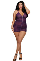 Mesh Chemise with Shirring Details and G-String Set