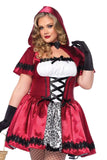 Gothic Red Riding Hood Plus Size Costume for Women – 2 PC Satin & Brocade Peasant Dress with Hooded Cape