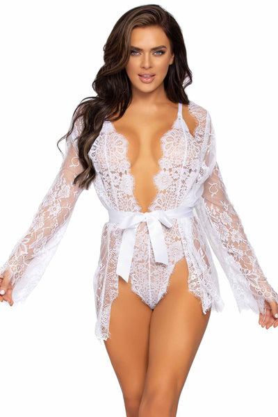 3 PC Lace Teddy and Robe Set