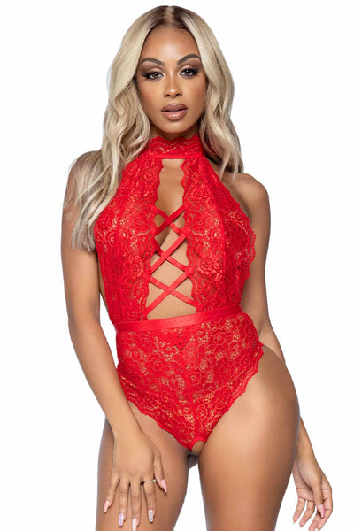 Floral Lace Crotchless Teddy