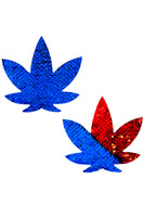 American Spirit Red and Blue Sequin Weed Leaf Pasties