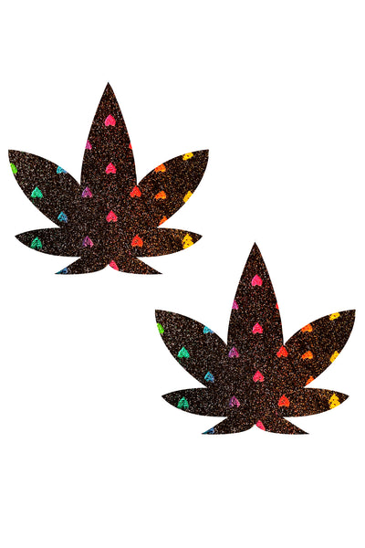 Black Rainbow Sheep Holographic Heart Glitter Weed Leaf Nipztix