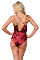 Plunging Satin Romper with Lace Trim