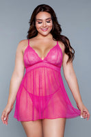 Sheer Lace Dotted Babydoll w Panty