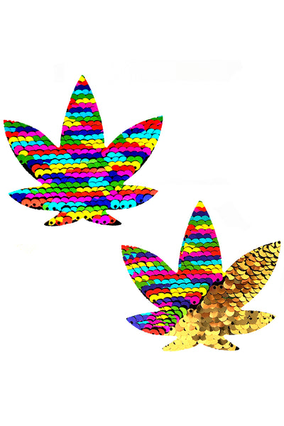 Funfetti Multicolor Sequins to Gold Weed Leaf Pasties
