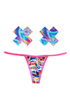 Aztec Rave Pink UV G-String Naughty Knix Pasties & Panties Set