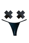 DOM Squad Black Wet Vinyl G-String Naughty Knix Pasties & Panties Set