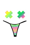 Rainbow Reflective G-String Naughty Knix Pasties & Panties Set