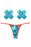 Tropical Skittles Orange UV G-String Naughty Knix Pasties & Panties Set