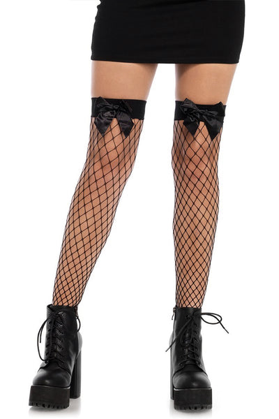 Fence Net Thigh Highs with Bows