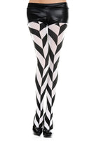 Black and white diagonal striped tights