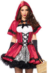 Gothic Red Riding Hood Plus Size Costume for Women – 2 PC Satin & Brocade Peasant Dress with Hooded Cape