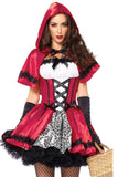 Gothic Red Riding Hood Plus Size Costume for Women – 2 PC Satin & Brocade Peasant Dress with Hooded Cape