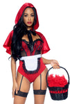 Naughty Miss Red 3-Piece Fairytale Costume – Lace Teddy, Apron & Hooded Cape