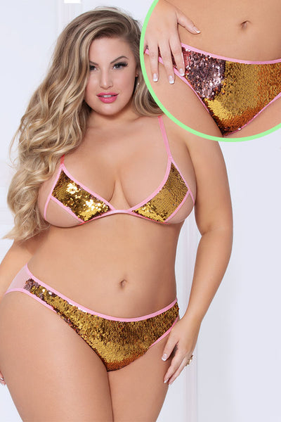 Two Tone Sequin Bra and Panty Set