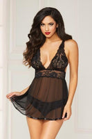Lace and Mesh Babydoll with Thong