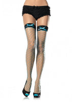 Diamond Net Thigh Highs with Satin Bow Detail