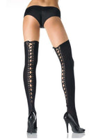 Opaque Thigh Highs With Lace Up Back