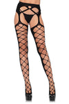 Diamond Net stockings with Sheer Back and Attached Garter Belt