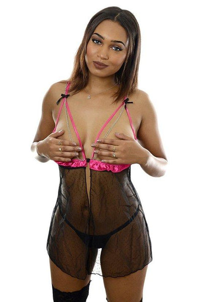 French Babydoll with Open Chain Cups & Crotchless Panty