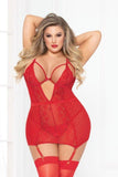 Lace and Mesh Chemise Set with Thong