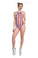 Striped Net Halter Bodysuit