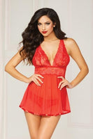 Lace and Mesh Babydoll with Thong