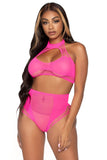 Net Keyhole Halter Crop Top Set