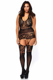 Floral lace opaque bodystocking