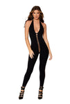 Opaque knitted halter catsuit bodystocking