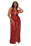 Plus size lace halter gown