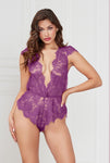 Lace romper with plunging neckline