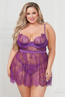 Two piece Eyelash lace babydoll set