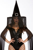 Wicked Witch Hat – Black Velvet Witch Hat with Vintage Buckle & Fringe