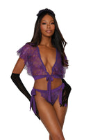 ﻿Eyelash lace lingerie shrug and matching panty set