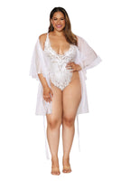 Mesh robe and lace teddy set
