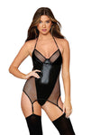 Two-layer stretch fishnet garter slip