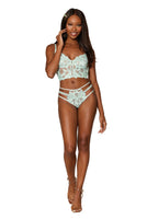 Embroidery and mesh long-line bra set