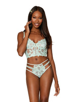 Embroidery and mesh long-line bra set