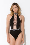 Halter teddy with lace up front