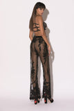 Embroidery flared lace pants