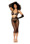 Stretch fishnet bra and slip skirt set