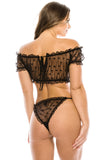 Heart Mesh Sheer 2 Piece Ruffled Lingerie Set