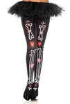 Bone and heart print pantyhose