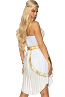 Grecian Goddess Costume for Women – 4 Piece Sexy Halloween Toga Outfit with Braided Harness, Belt, Headband & Arm CuffsGoddess Costume