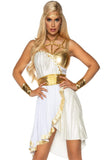 Grecian Goddess Costume for Women – 4 Piece Sexy Halloween Toga Outfit with Braided Harness, Belt, Headband & Arm CuffsGoddess Costume