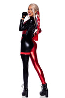 Chaos Cutie Women’s Halloween Costume – 2 Piece Two-Tone Zip-Up Catsuit with Belt and Garter